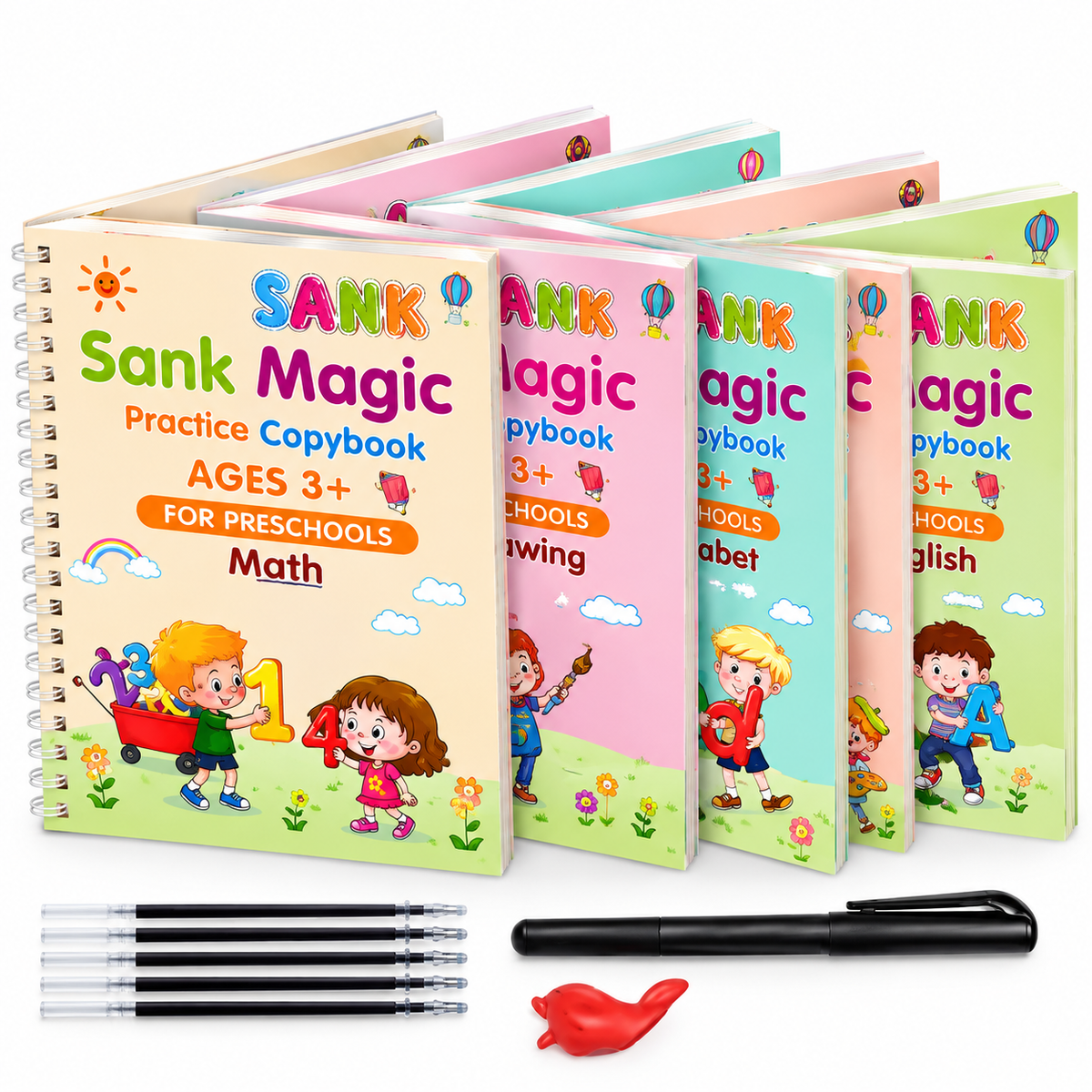 Magic Practice Copybook Set – 4 Books with Pen Grip & 10 Refills