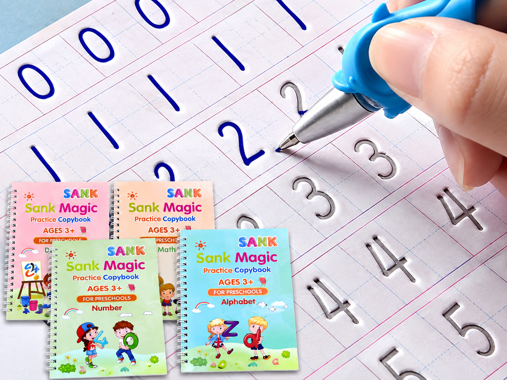 Magic Practice Copybook Set – 4 Books with Pen Grip & 10 Refills